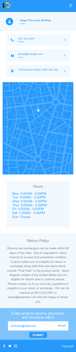 Mobile medium fidelity wireframe of contact page